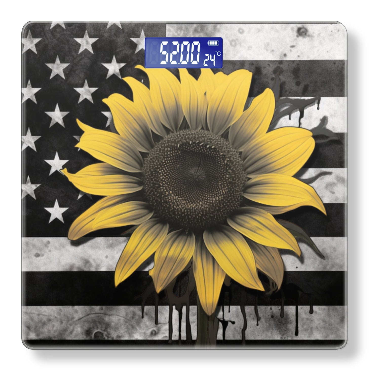 Bathroom Scale, Highly Accurate Digital Body Scale,Precisely Measures Weight up to 400 lbs-Black And White American Flag With An Illustration Of Sunflower