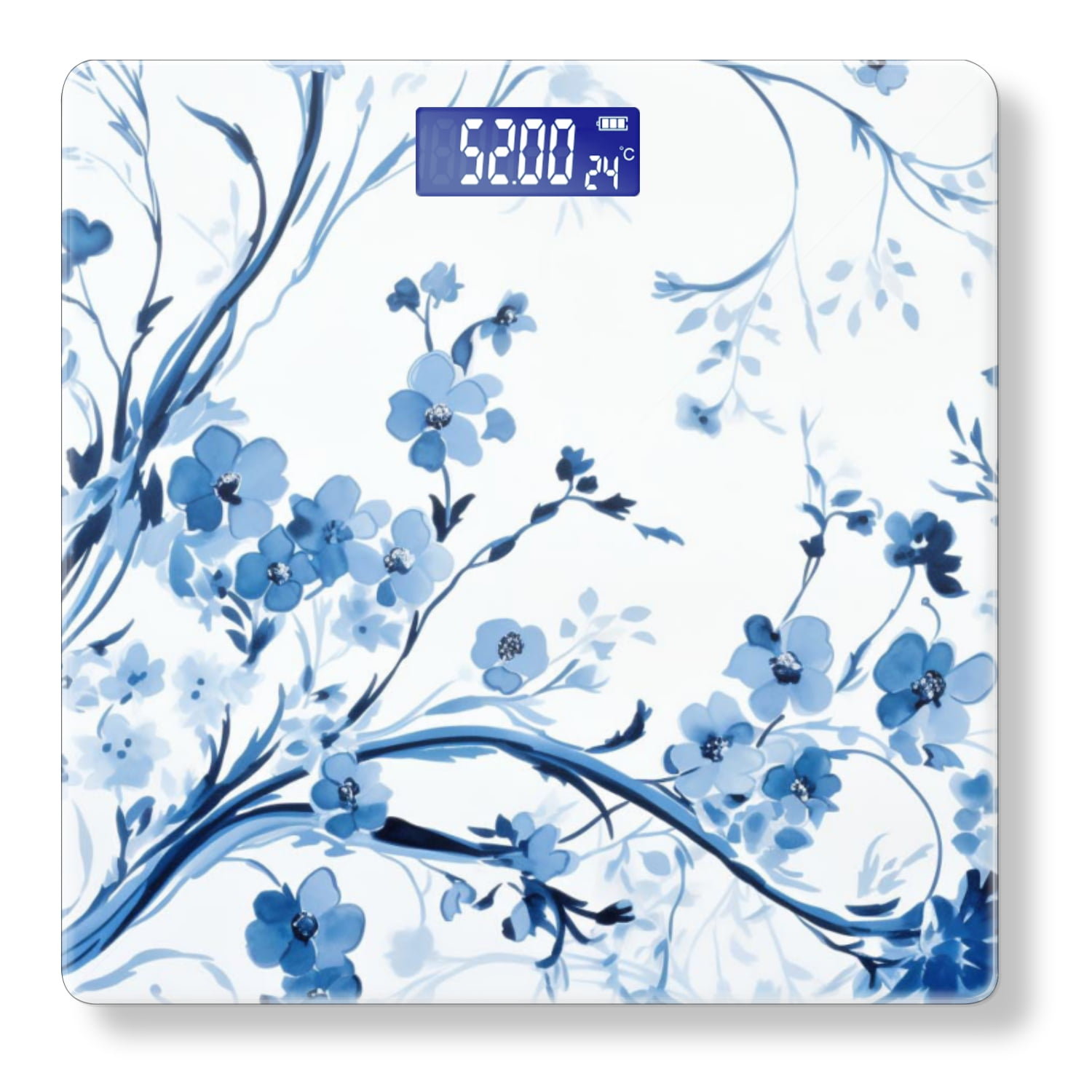 Bathroom Scale, Highly Accurate Digital Body Scale,Precisely Measures Weight up to 400 lbs-Blue And White Ink Painting Depicting A Pattern Of Small Flowers
