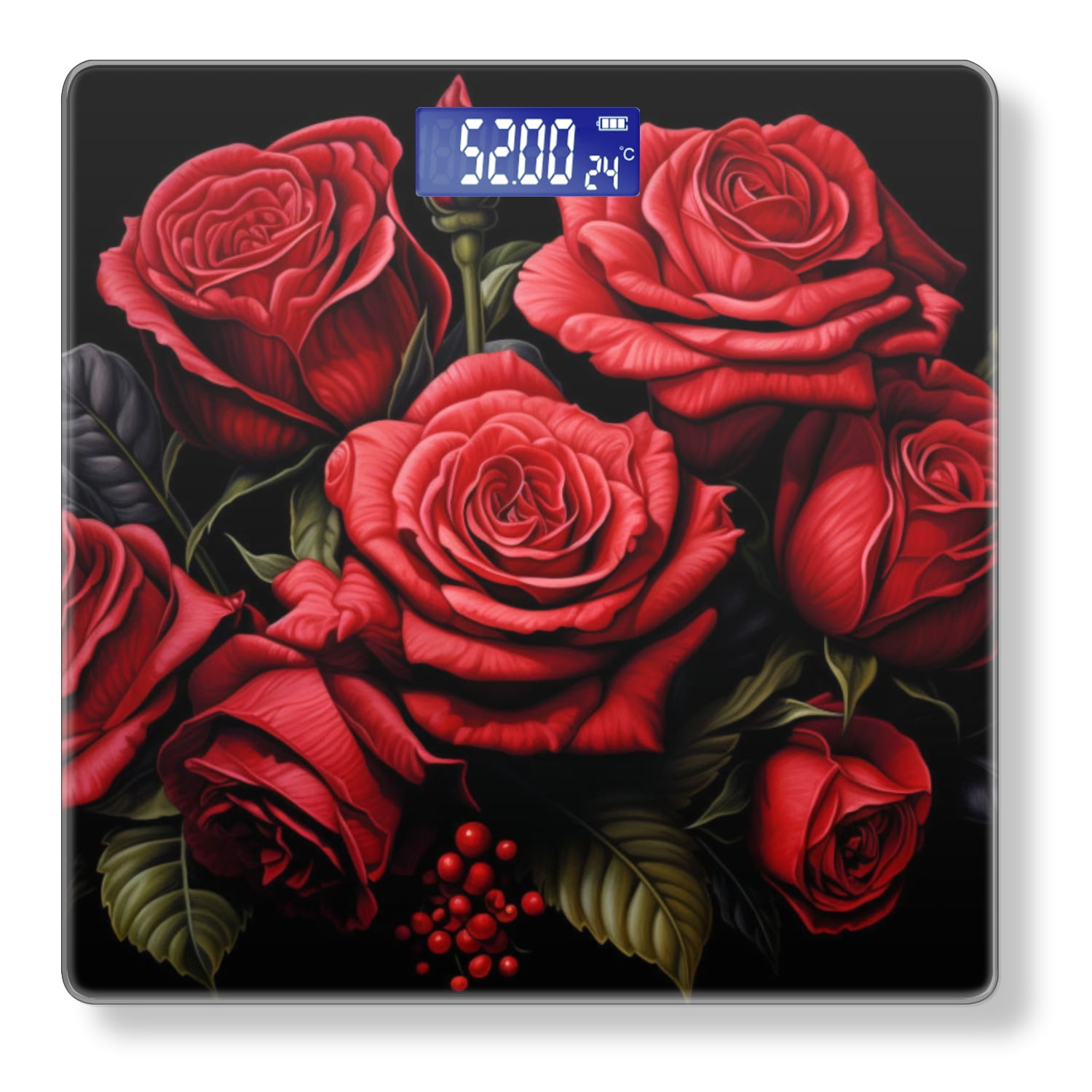 Bathroom Scale, Highly Accurate Digital Body Scale,Precisely Measures Weight up to 400 lbs-Bouquet Of Red Roses With Dew Drops On The Petals Against Black Background