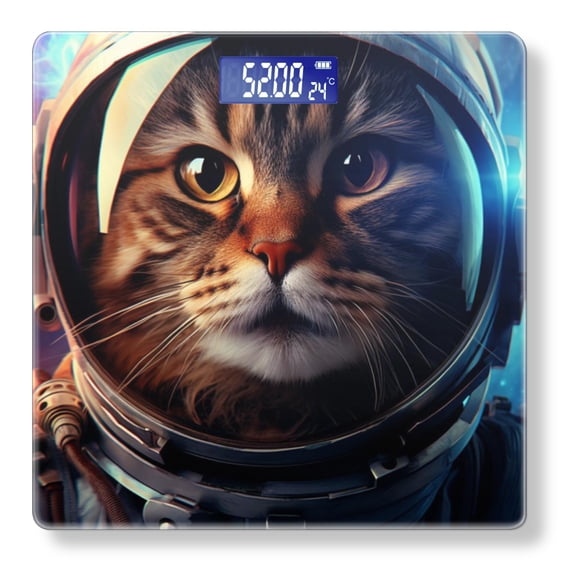 Bathroom Scale, Highly Accurate Digital Body Scale,Precisely Measures Weight up to 400 lbs-Cat Wearing Astronaut Helmet And Set Against Space Background