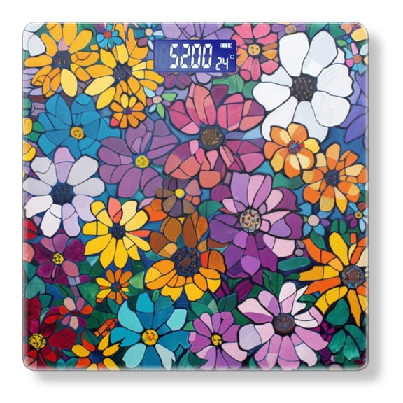 Bathroom Scale, Highly Accurate Digital Body Scale,Precisely Measures Weight up to 400 lbs-Colorful Flowers Arranged In Array That Resembles The Petals And Leaves