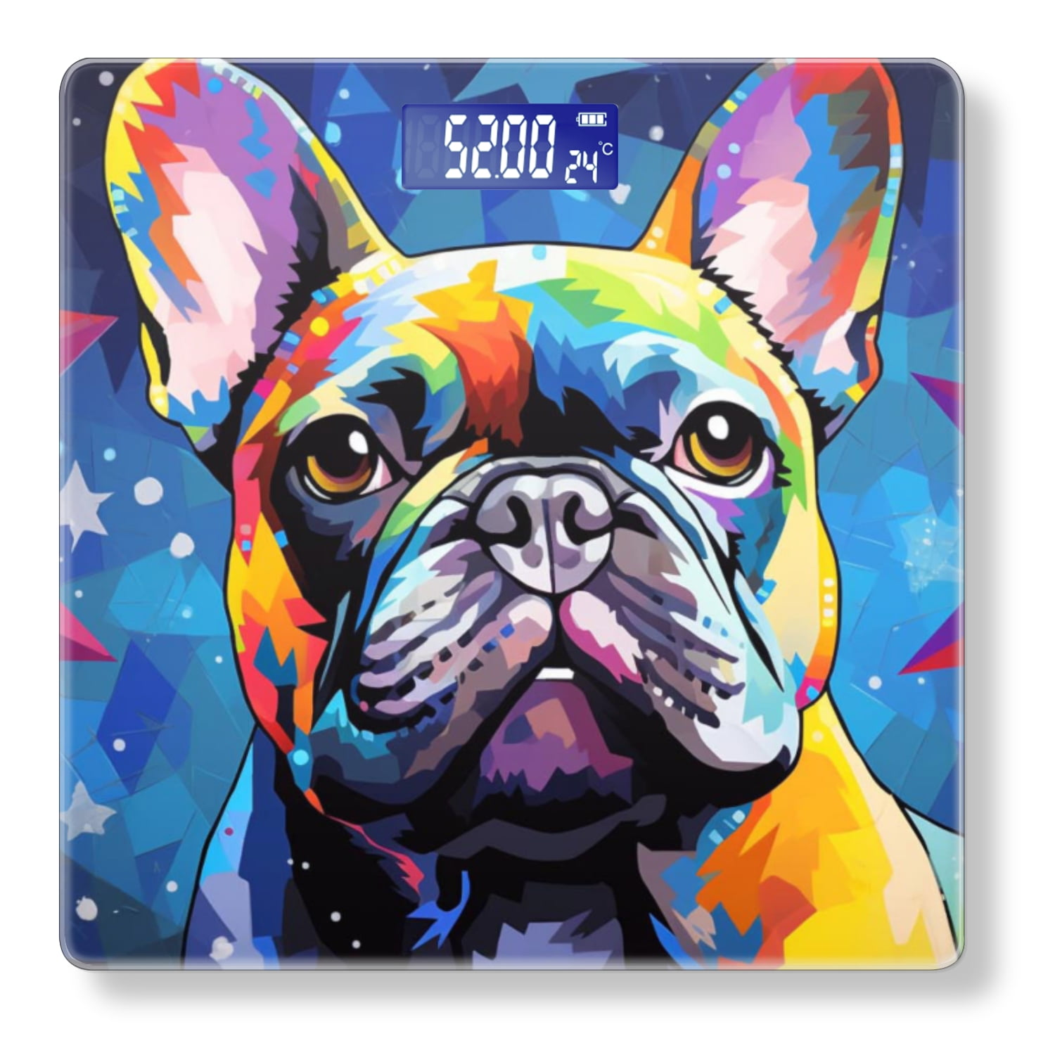 Bathroom Scale, Highly Accurate Digital Body Scale,Precisely Measures Weight up to 400 lbs-Colorful French Bulldog Portrait With Colorful Stars Background