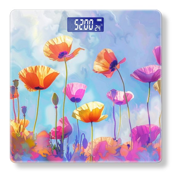 Bathroom Scale, Highly Accurate Digital Body Scale,Precisely Measures Weight up to 400 lbs-Colorful Poppy Flowers In The Bule Sky With Colorful Background