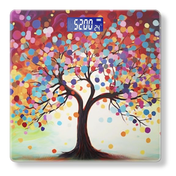Bathroom Scale, Highly Accurate Digital Body Scale,Precisely Measures Weight up to 400 lbs-Colorful Tree Of Life With Vibrant Dots On Vibrant Background