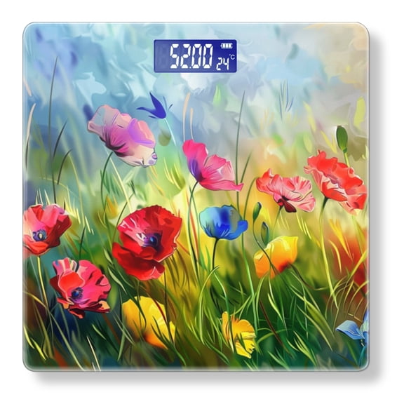 Bathroom Scale, Highly Accurate Digital Body Scale,Precisely Measures Weight up to 400 lbs-Colorful Wildflowers In The Meadow In The Style Of Digital Art