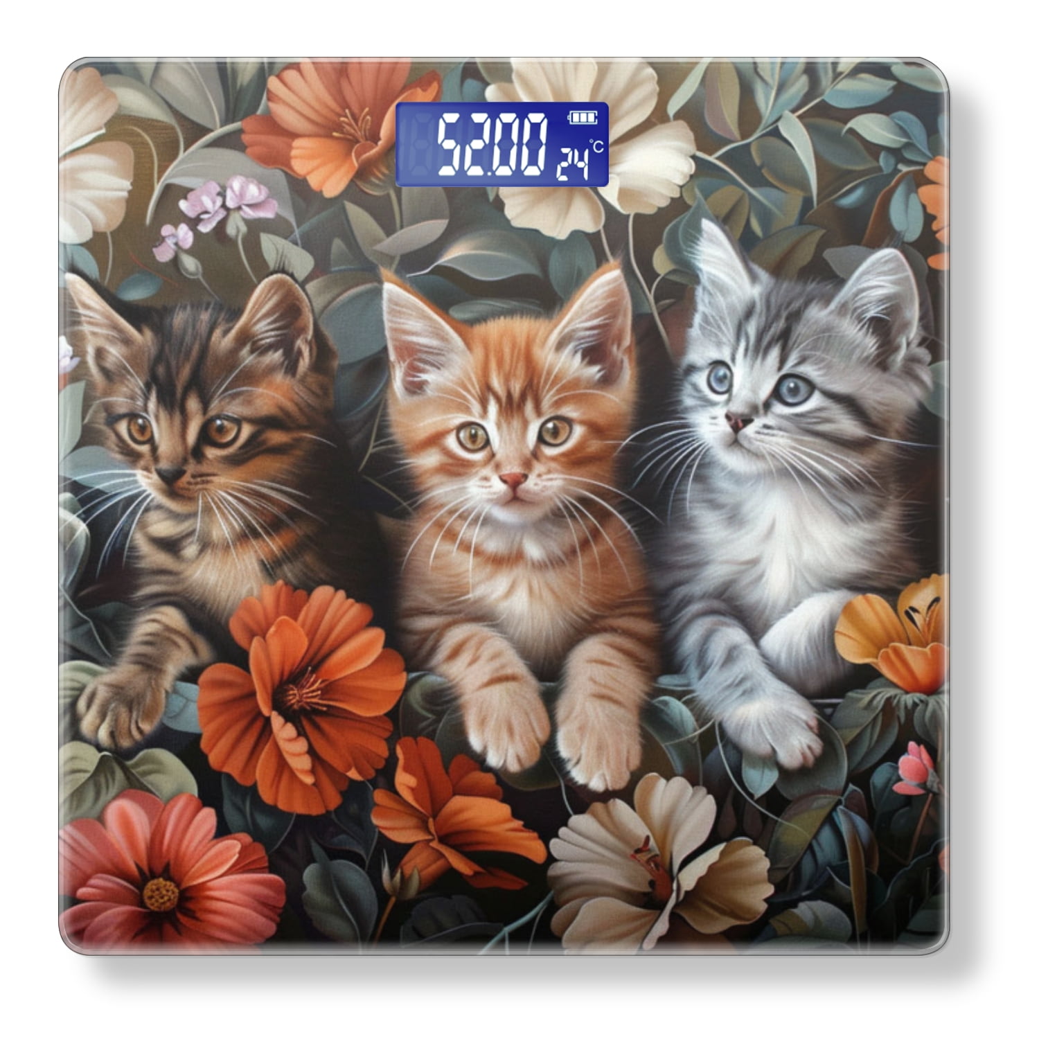 Bathroom Scale, Highly Accurate Digital Body Scale,Precisely Measures Weight up to 400 lbs-Cute Kittens Sitting On Top Of Flowers In The Style Of Oil Painting