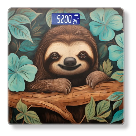Bathroom Scale, Highly Accurate Digital Body Scale,Precisely Measures Weight up to 400 lbs-Cute Sloth Smiling In The Jungle Surrounded By Blue Flowers