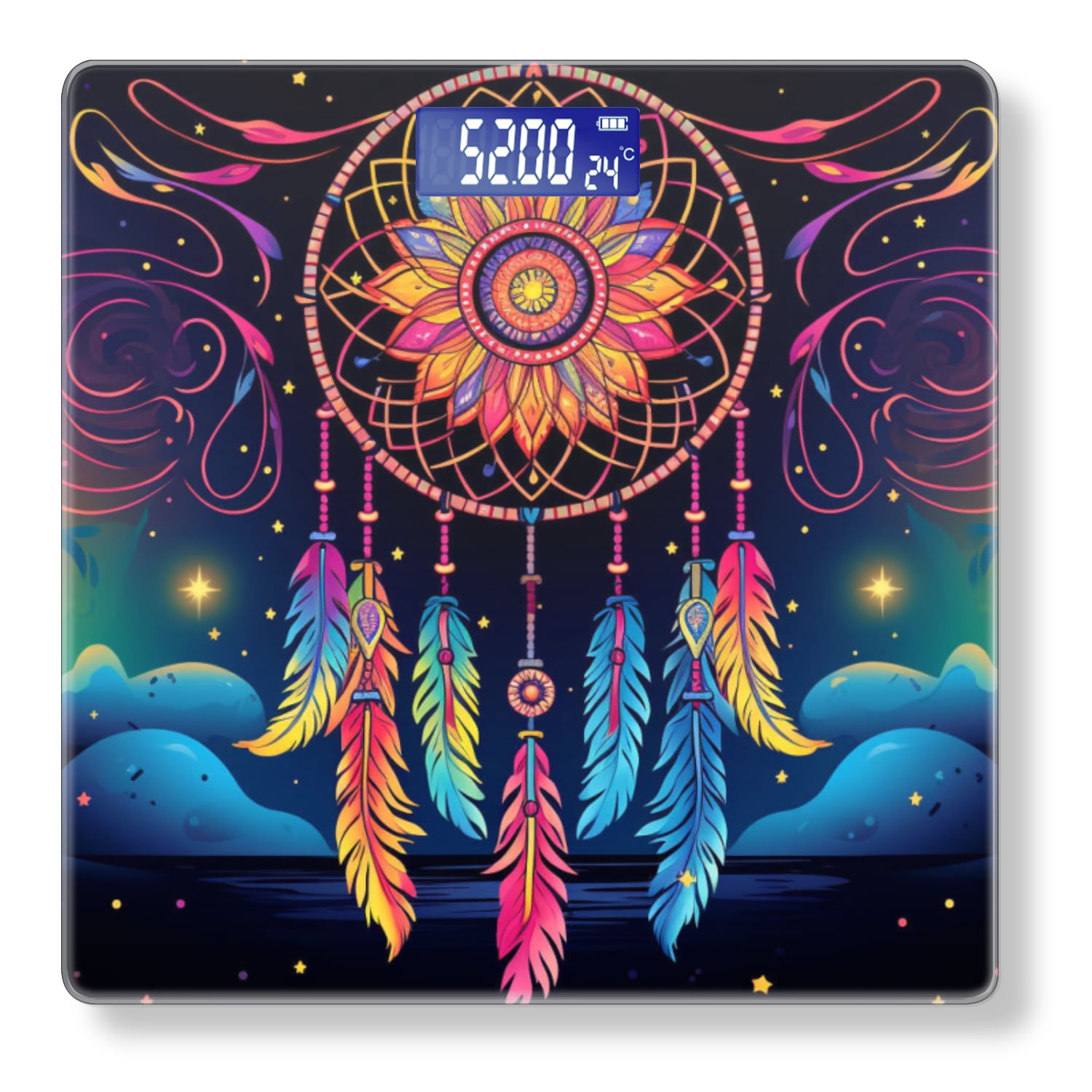 Bathroom Scale, Highly Accurate Digital Body Scale,Precisely Measures Weight up to 400 lbs-Dreamcatcher Of Colorful Feather And Dreamy Night Sky Background