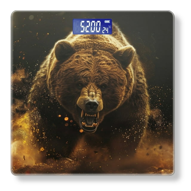 Bathroom Scale, Highly Accurate Digital Body Scale,Precisely Measures Weight up to 400 lbs-Grizzly Bear Charging At The Camera With Aggressive Expression