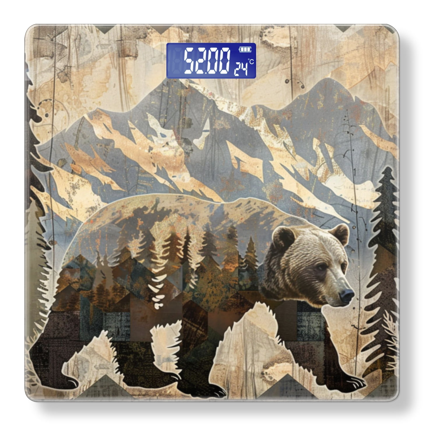 Bathroom Scale, Highly Accurate Digital Body Scale,Precisely Measures Weight up to 400 lbs-Grizzly Bear Walking Through Forest With Mountains In The Background