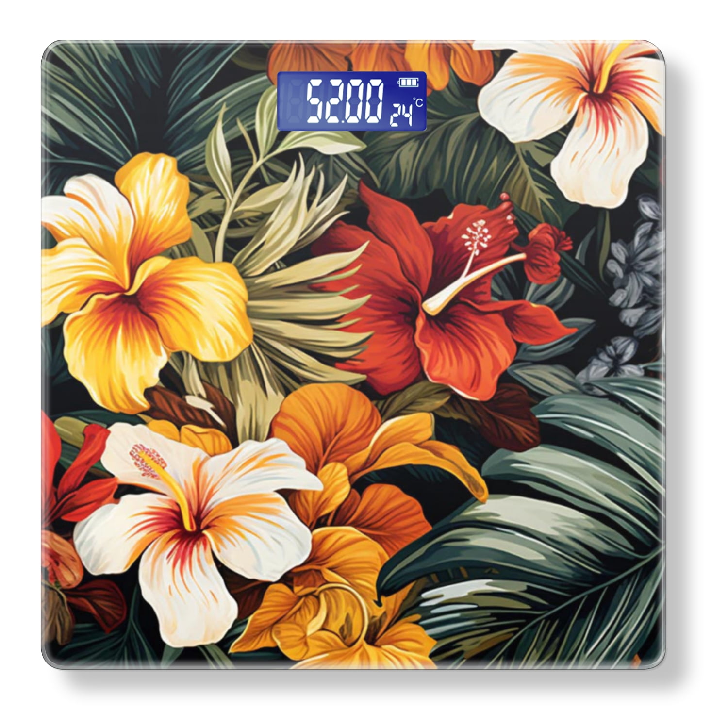 Bathroom Scale, Highly Accurate Digital Body Scale,Precisely Measures Weight up to 400 lbs-Hawaiian Tropical Floral Pattern With Red And Yellow Flowers