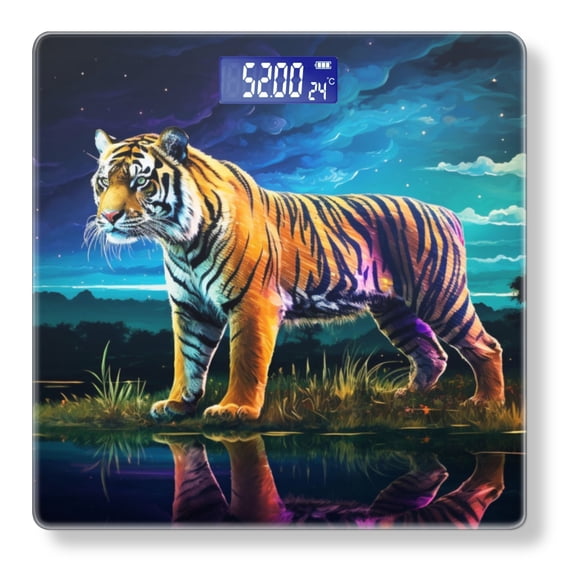 Bathroom Scale, Highly Accurate Digital Body Scale,Precisely Measures Weight up to 400 lbs-Majestic Tiger Standing By The River And Colorful Stripes On Fur