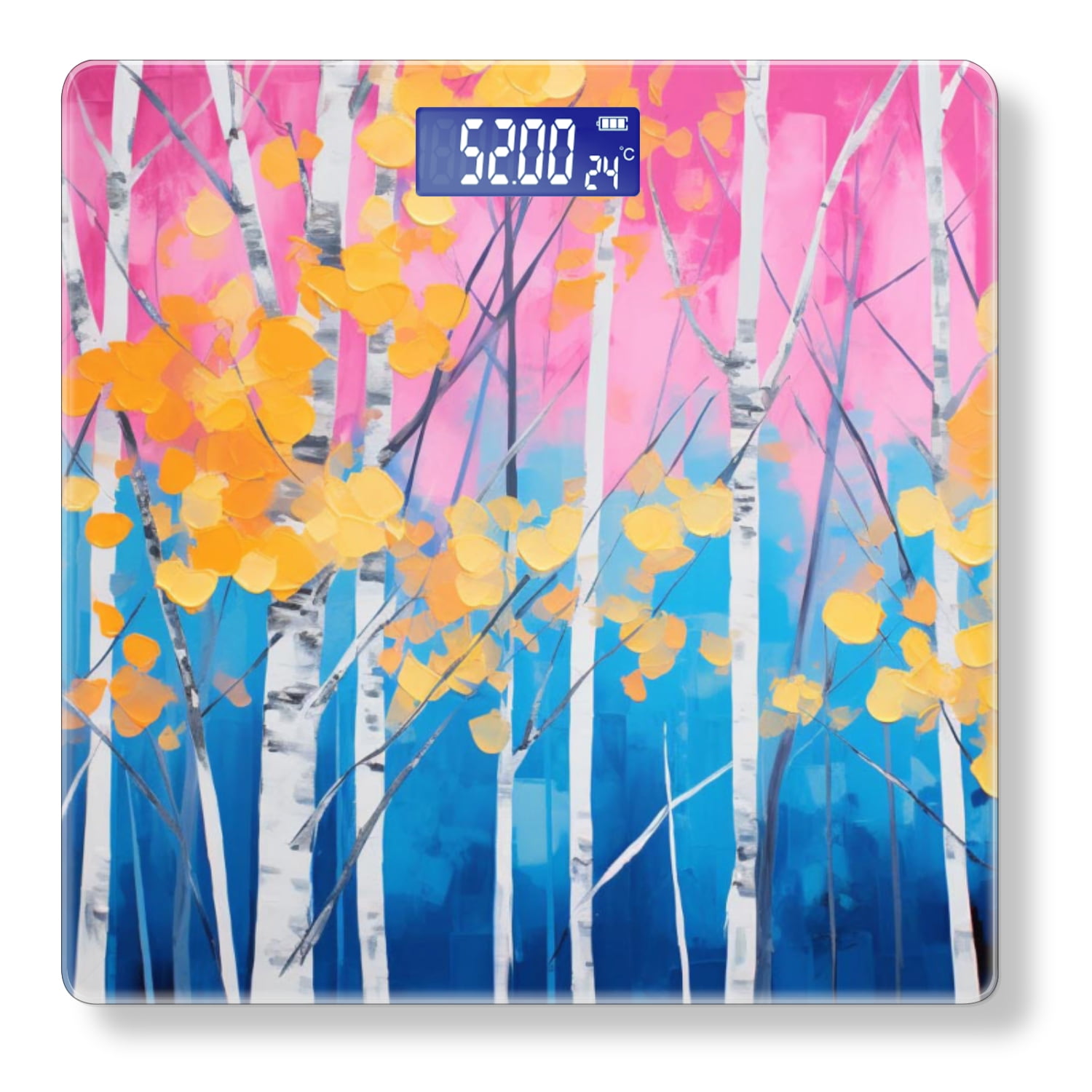 Bathroom Scale, Highly Accurate Digital Body Scale,Precisely Measures Weight up to 400 lbs-Painting Of Birch Trees With Yellow Leaves On Abstract Background