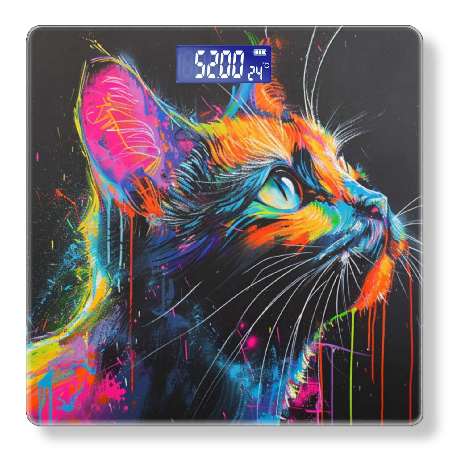 Bathroom Scale, Highly Accurate Digital Body Scale,Precisely Measures Weight up to 400 lbs-Painting Of Cat In The Style Of Neon Lights With Dark Background