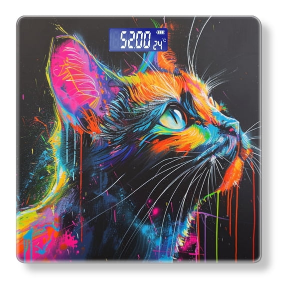 Bathroom Scale, Highly Accurate Digital Body Scale,Precisely Measures Weight up to 400 lbs-Painting Of Cat In The Style Of Neon Lights With Dark Background