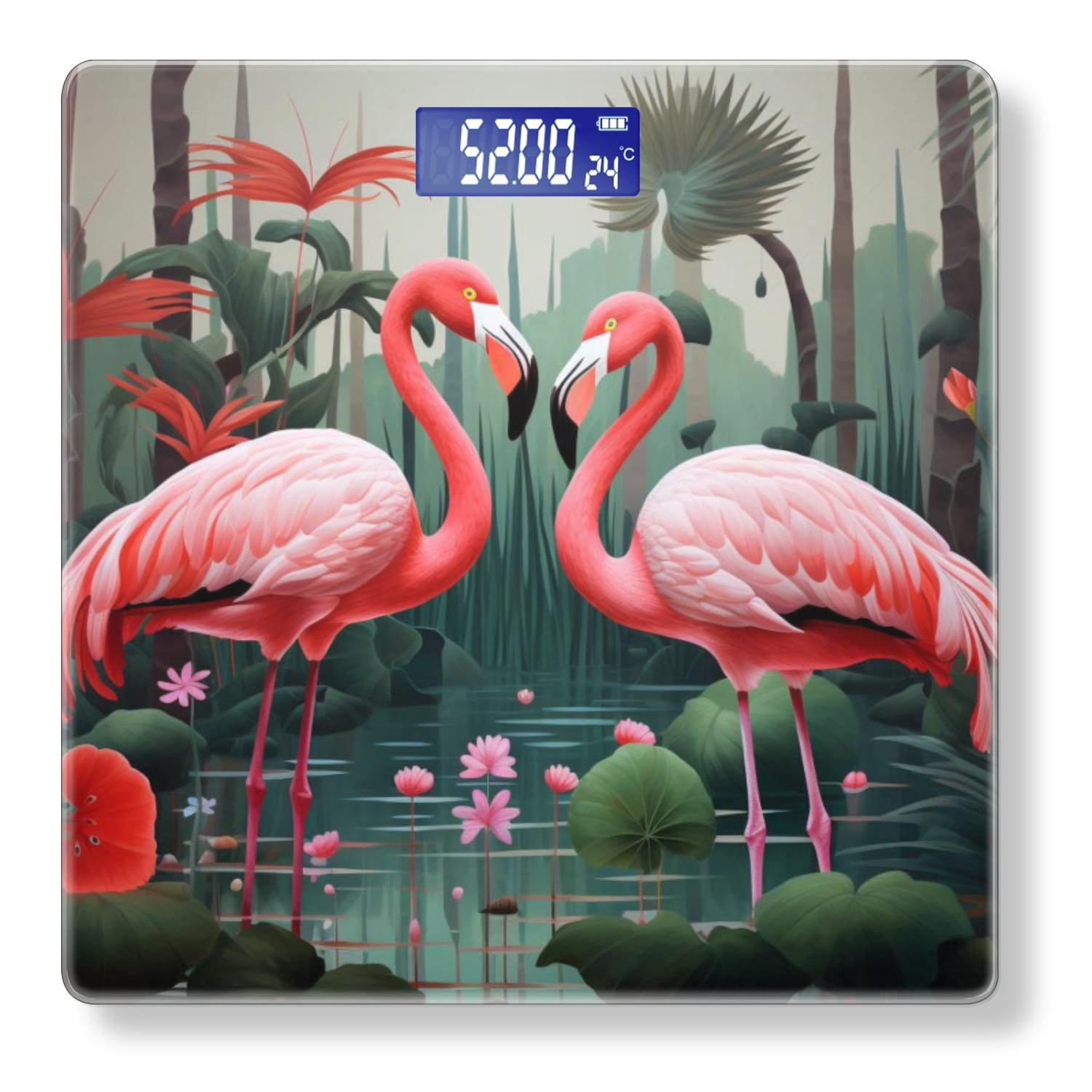 Bathroom Scale, Highly Accurate Digital Body Scale,Precisely Measures Weight up to 400 lbs-Pink Flamingos In The Tropical Forest With Green Background