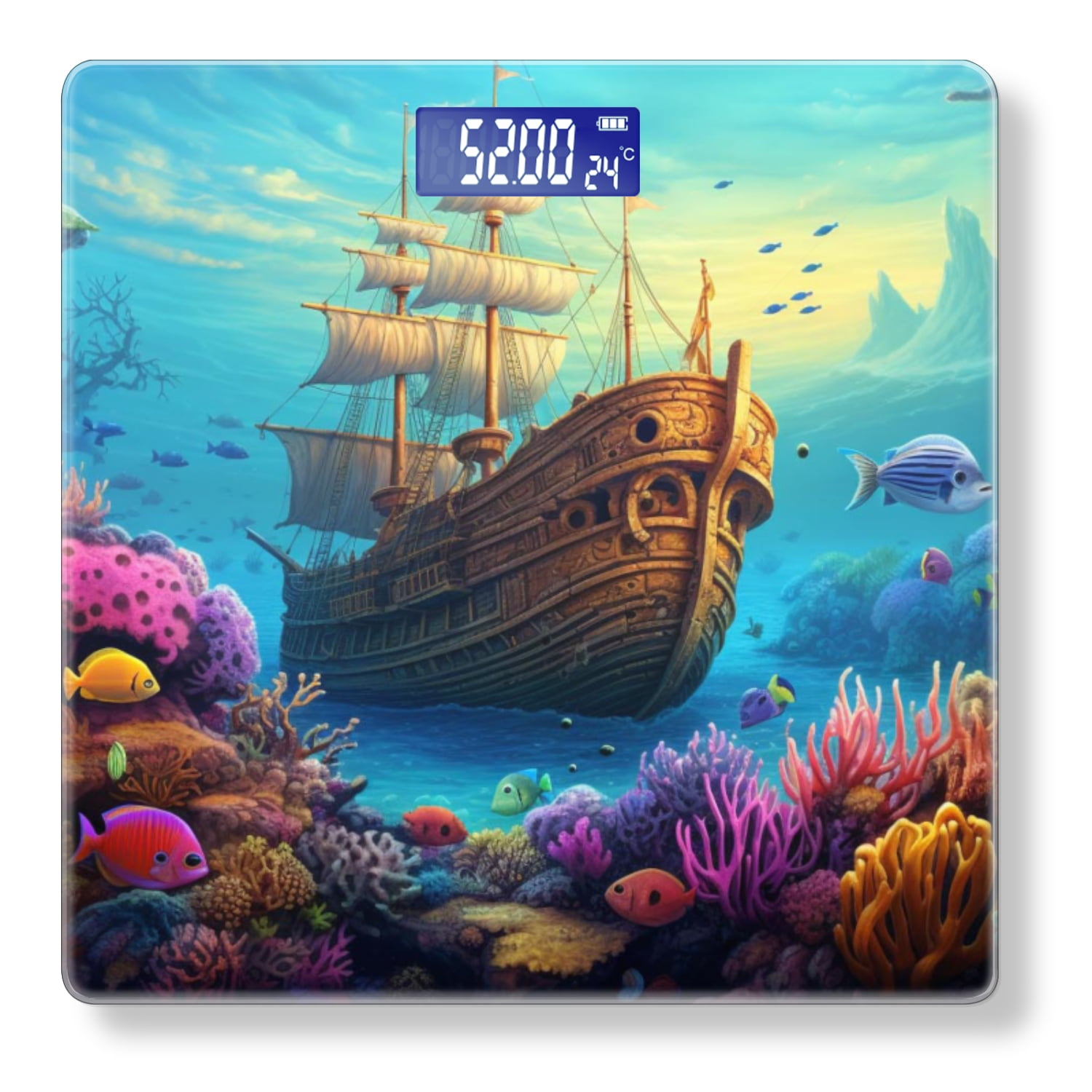 Bathroom Scale, Highly Accurate Digital Body Scale,Precisely Measures Weight up to 400 lbs-Pirate Ship Adrift In The Ocean Surrounded By Colorful Coral Reefs