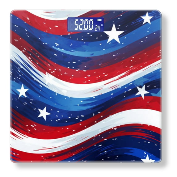 Bathroom Scale, Highly Accurate Digital Body Scale,Precisely Measures Weight up to 400 lbs-Red And Blue Background With Stars And Stripes Waving In The Wind