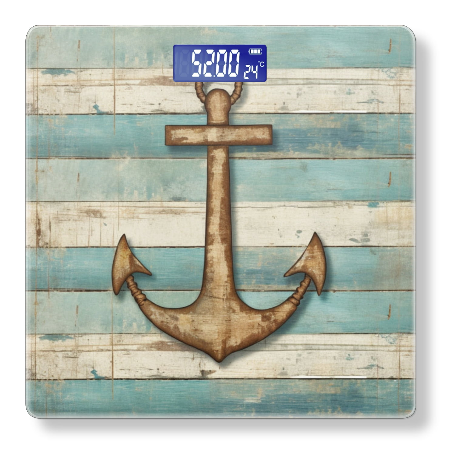 Bathroom Scale, Highly Accurate Digital Body Scale,Precisely Measures Weight up to 400 lbs-Rustic Wooden Anchor On Weathered Blue And White Striped Background