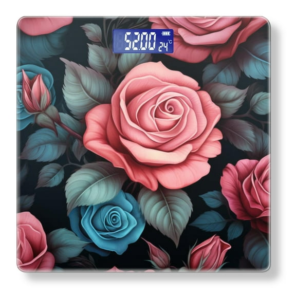 Bathroom Scale, Highly Accurate Digital Body Scale,Precisely Measures Weight up to 400 lbs-Seamless Pattern Of Pink And Blue Roses On The Dark Background