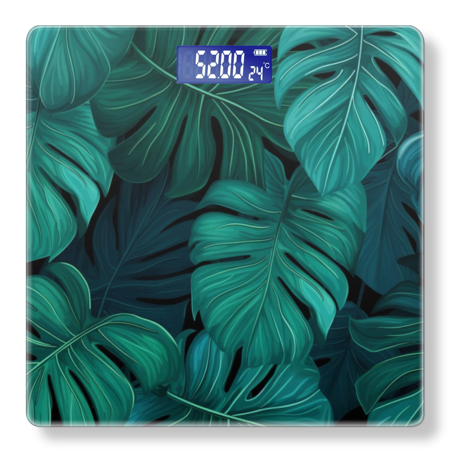 Bathroom Scale, Highly Accurate Digital Body Scale,Precisely Measures Weight up to 400 lbs-Seamless Pattern Of Teal Monstera Leaves On Dark Background