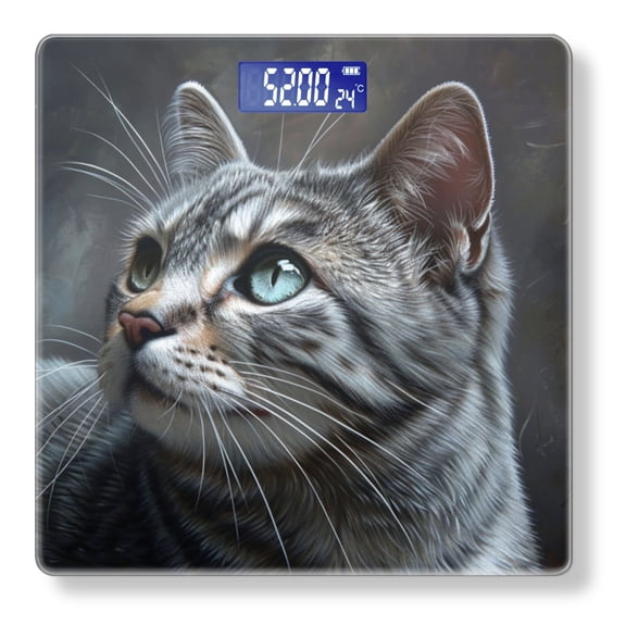 Bathroom Scale, Highly Accurate Digital Body Scale,Precisely Measures Weight up to 400 lbs-Silver Tabby Cat With Gray Stripes And Silver And Green Eyes