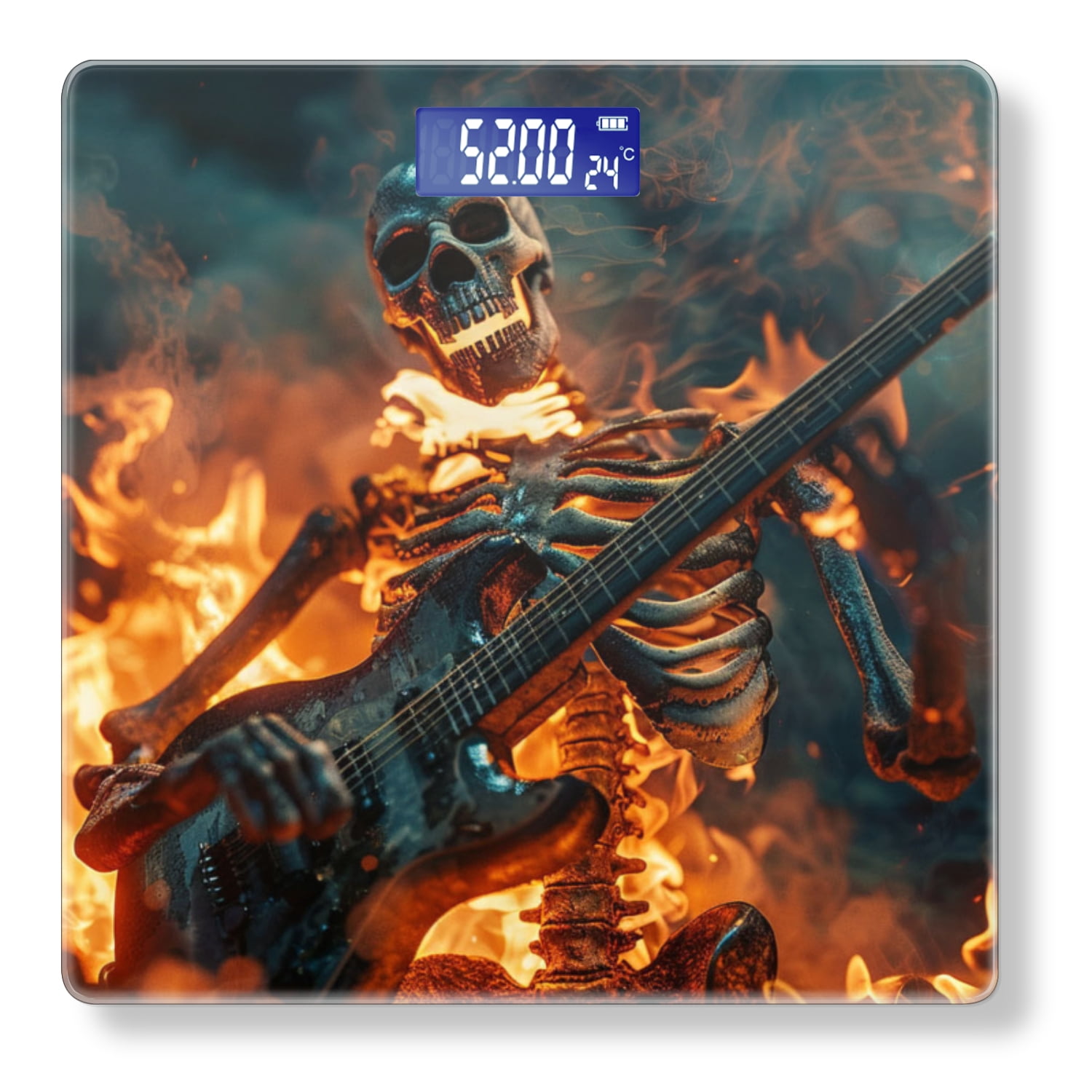 Bathroom Scale, Highly Accurate Digital Body Scale,Precisely Measures Weight up to 400 lbs-Skeleton Playing Electric Guitar Surrounded By Flames And Smoke