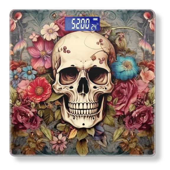 Bathroom Scale, Highly Accurate Digital Body Scale,Precisely Measures Weight up to 400 lbs-Skull Surrounded By Flowers In The Background Intricate Floral Pattern