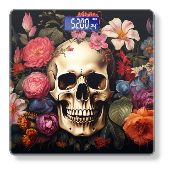 Bathroom Scale, Highly Accurate Digital Body Scale,Precisely Measures Weight up to 400 lbs-Skull Surrounded By Flowers With Vibrant Colors And High Contrast