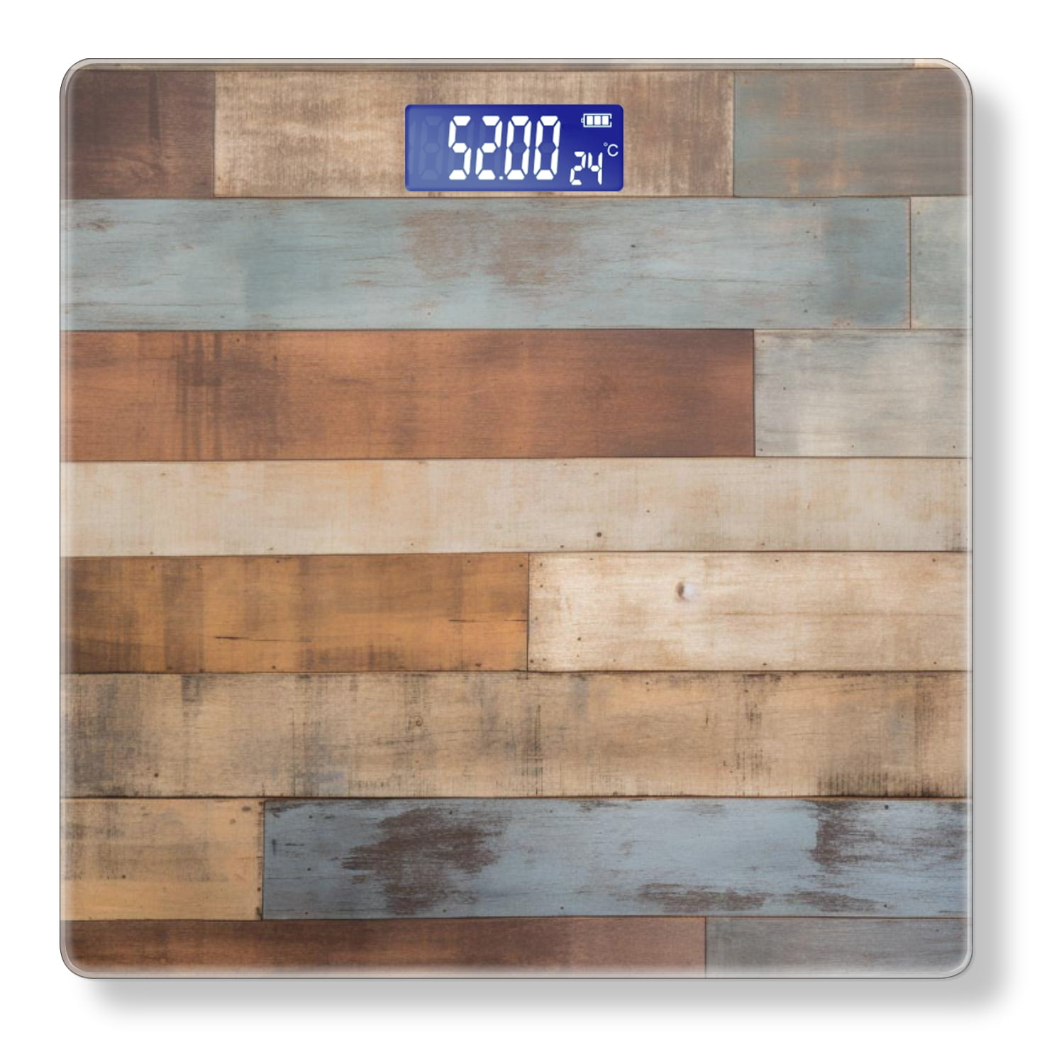 Bathroom Scale, Highly Accurate Digital Body Scale,Precisely Measures Weight up to 400 lbs-The Background Wall Made Of Wooden Planks With Different Colors
