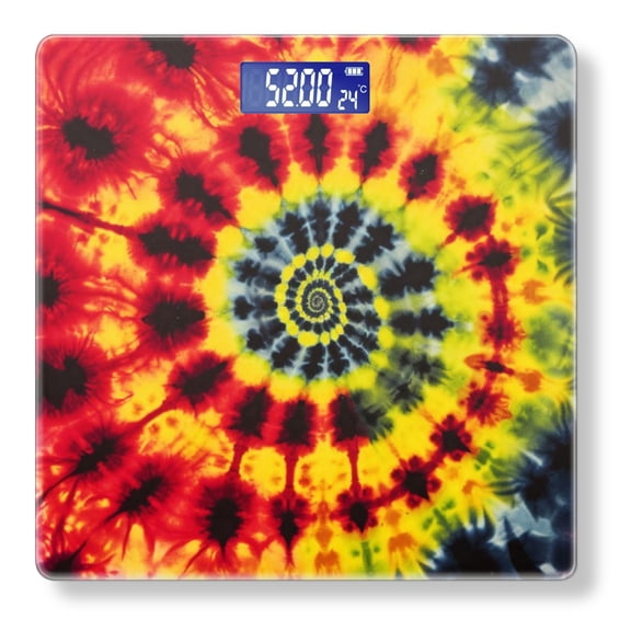 Bathroom Scale, Highly Accurate Digital Body Scale,Precisely Measures Weight up to 400 lbs-Tie-Dye Pattern Red And Yellow Colors Of Symmetrical Design