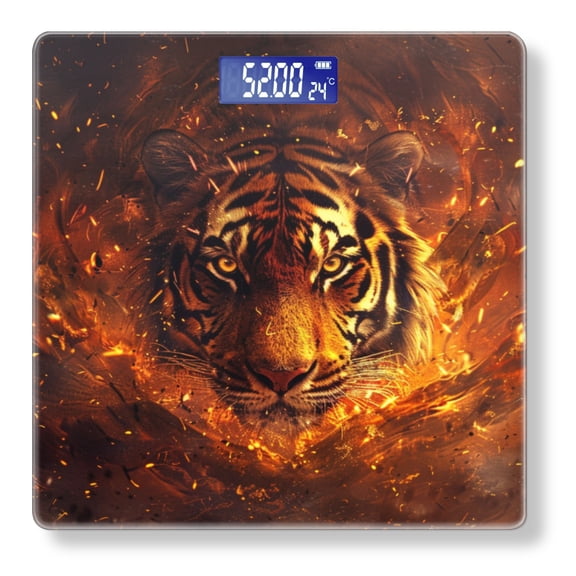 Bathroom Scale, Highly Accurate Digital Body Scale,Precisely Measures Weight up to 400 lbs-Tiger Engulfed In Flames Surrounded By Swirling Flames And Sparks