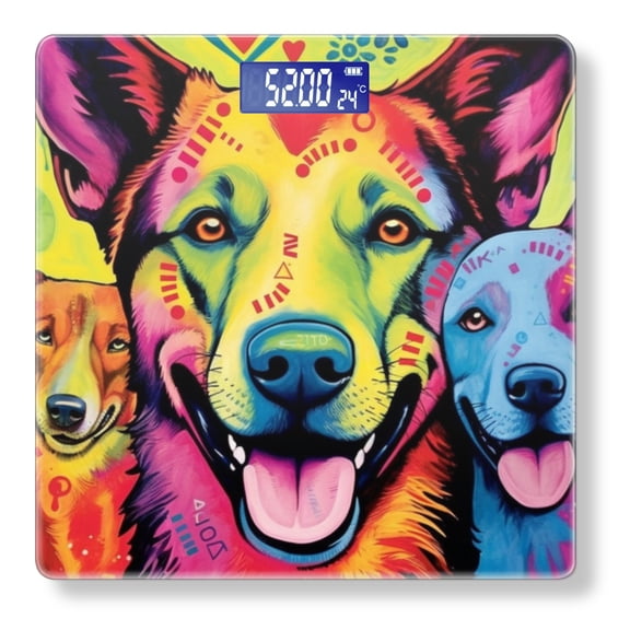 Bathroom Scale, Highly Accurate Digital Body Scale,Precisely Measures Weight up to 400 lbs-Vibrant Colorful Illustration Of Dogs With Happy Expressions