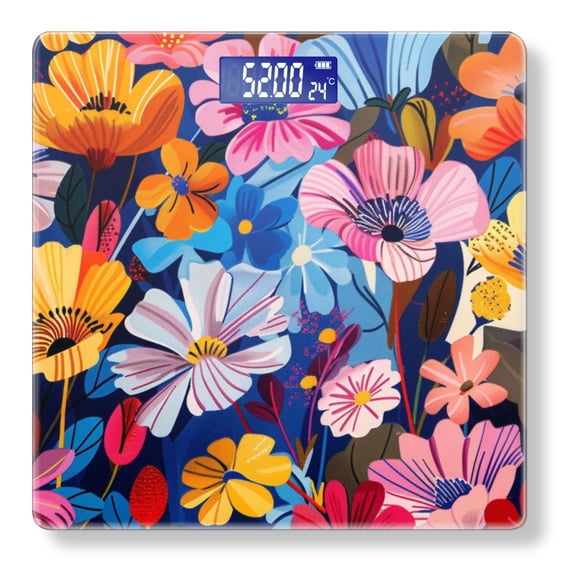 Bathroom Scale, Highly Accurate Digital Body Scale,Precisely Measures Weight up to 400 lbs-Vibrant And Colorful Illustration Of Various Flowers In Full Bloom
