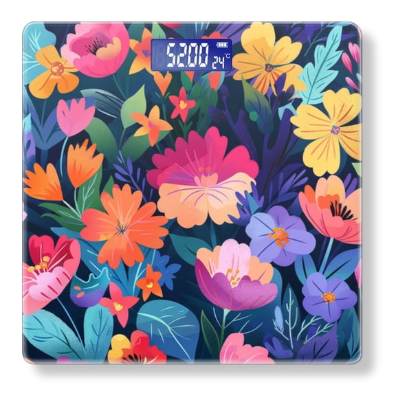 Bathroom Scale, Highly Accurate Digital Body Scale,Precisely Measures Weight up to 400 lbs-Vibrant And Colorful Pattern Featuring Various Flowers In Bright Colors