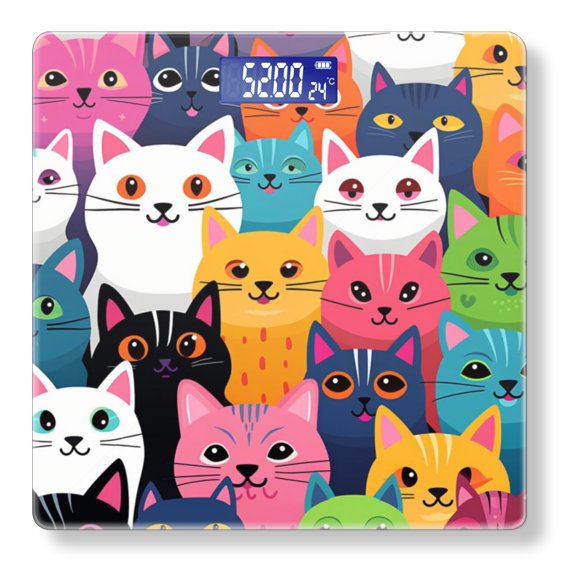 Bathroom Scale, Highly Accurate Digital Body Scale,Precisely Measures Weight up to 400 lbs-Vibrant Pattern Of Cartoon Cats In Various Colors And All Looking Happy And Playful