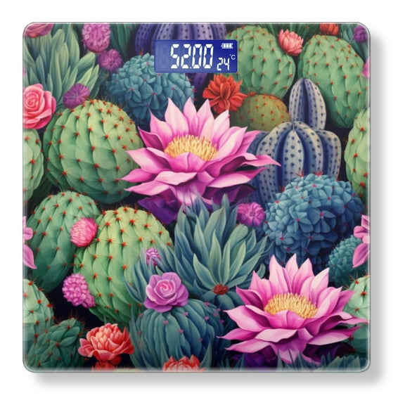 Bathroom Scale, Highly Accurate Digital Body Scale,Precisely Measures Weight up to 400 lbs-Vibrant Pattern Of Various Cacti With Pink And Purple Flowers