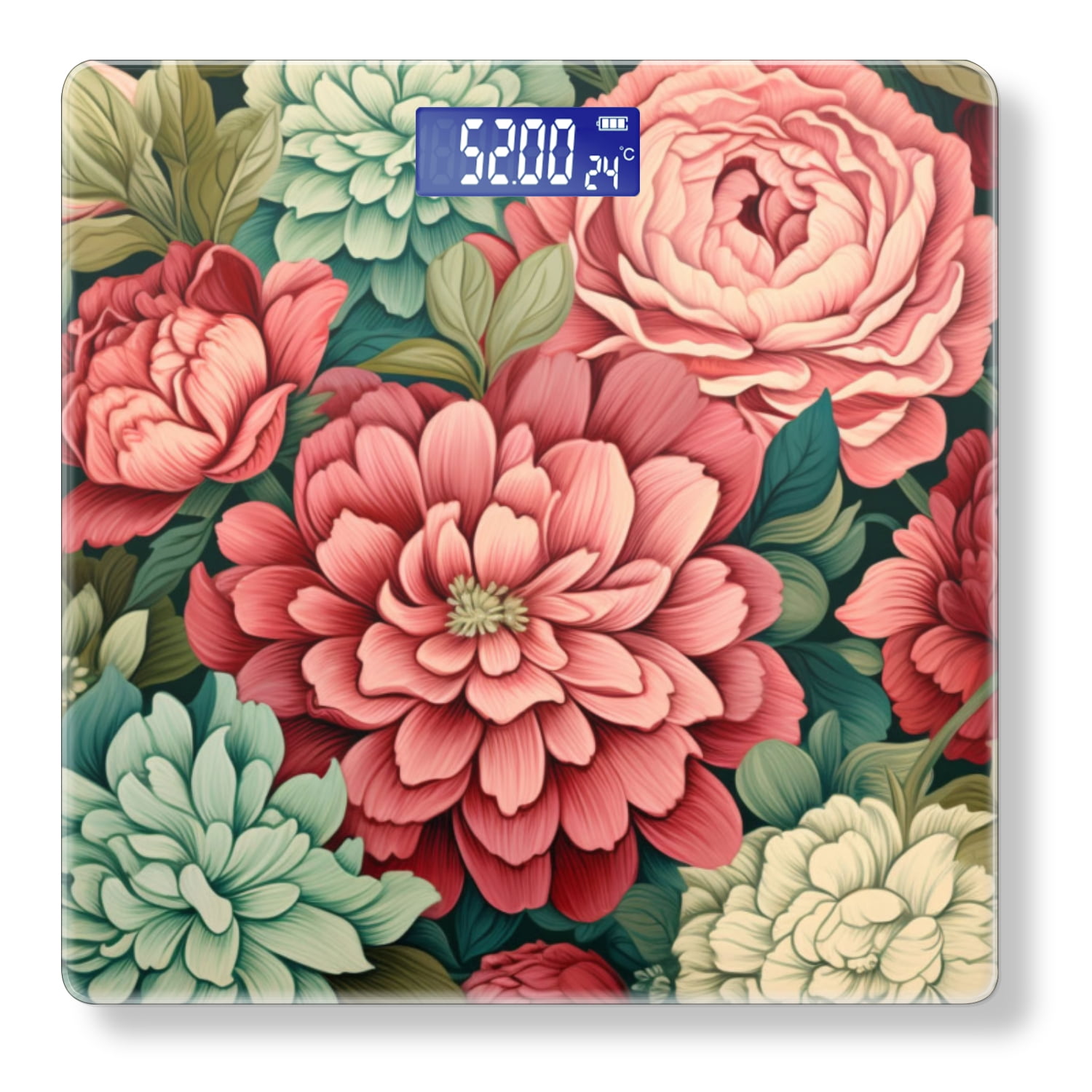 Bathroom Scale, Highly Accurate Digital Body Scale,Precisely Measures Weight up to 400 lbs-Vintage Floral Pattern With Large Peonies And Chrysanthemums