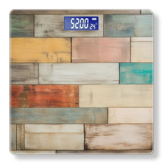Bathroom Scale, Highly Accurate Digital Body Scale,Precisely Measures Weight up to 400 lbs-Vintage Wooden Wall With Array Of Different Colors And Textures
