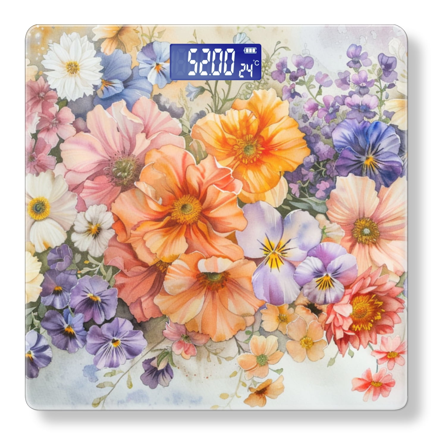 Bathroom Scale, Highly Accurate Digital Body Scale,Precisely Measures Weight up to 400 lbs-Watercolor Painting Of Array Of Colorful Flowers Including Daisies