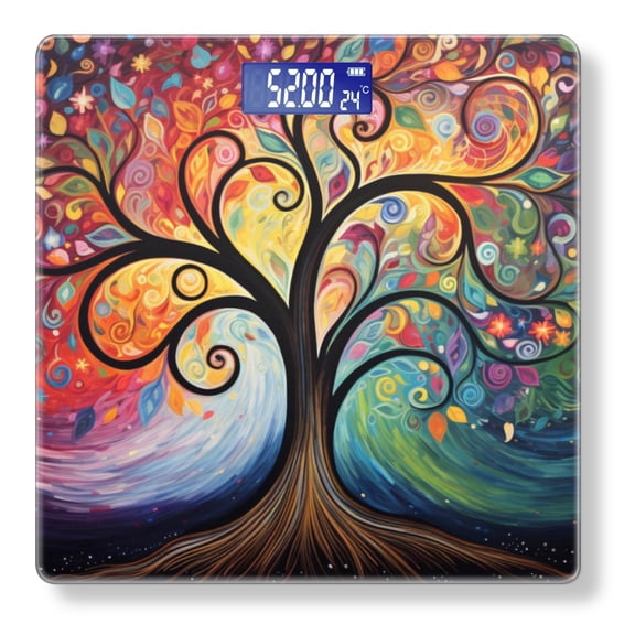 Bathroom Scale, Highly Accurate Digital Body Scale,Precisely Measures Weight up to 400 lbs-Whimsical Tree Of Life With Swirling Branches And Vibrant Leaves