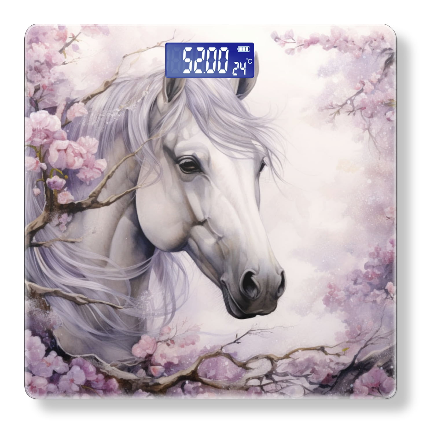 Bathroom Scale, Highly Accurate Digital Body Scale,Precisely Measures Weight up to 400 lbs-White Horse With Purple Mane And Ears Surrounded By Cherry Blossoms