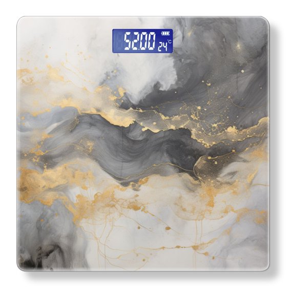 Bathroom Scale, Highly Accurate Digital Body Scale,Precisely Measures Weight up to 400 lbs-Abstract Black And Gold Marble Background With Fluid Lines