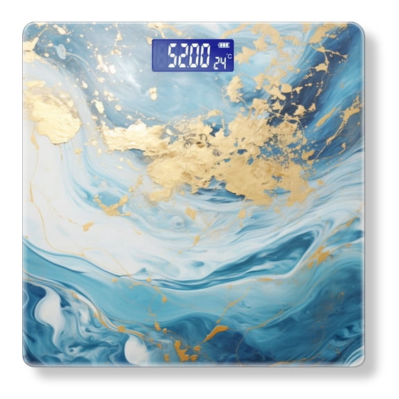 Bathroom Scale, Highly Accurate Digital Body Scale,Precisely Measures Weight up to 400 lbs-Abstract Blue And Gold Painting