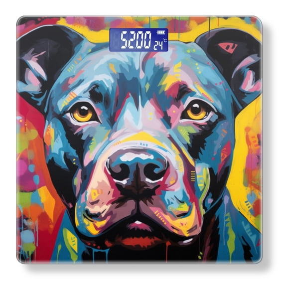 Bathroom Scale, Highly Accurate Digital Body Scale,Precisely Measures Weight up to 400 lbs-Abstract Colorful Painting Of Pitbull Dog Portrait