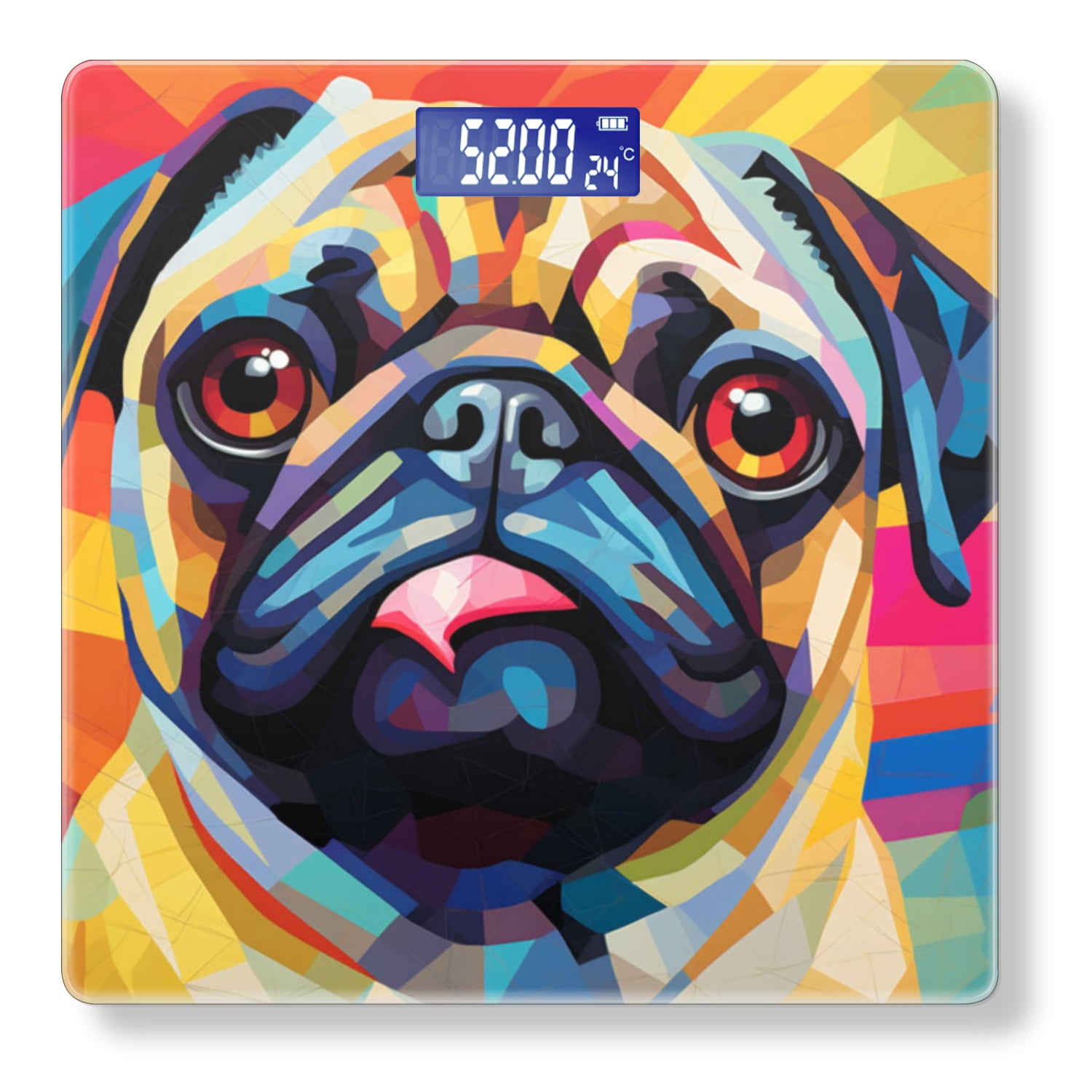 Bathroom Scale, Highly Accurate Digital Body Scale,Precisely Measures Weight up to 400 lbs-Abstract Colorful Pug Dog Portrait In The Style Of Cubism