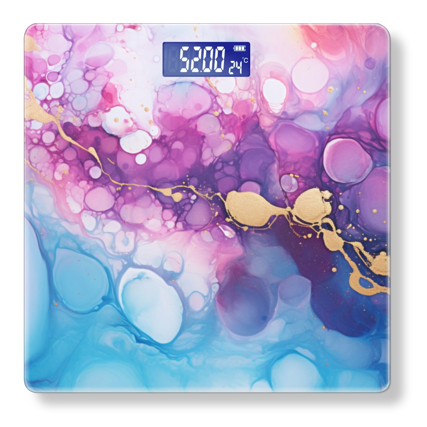 Bathroom Scale, Highly Accurate Digital Body Scale,Precisely Measures Weight up to 400 lbs-Abstract Fluid Art Painting In Magenta