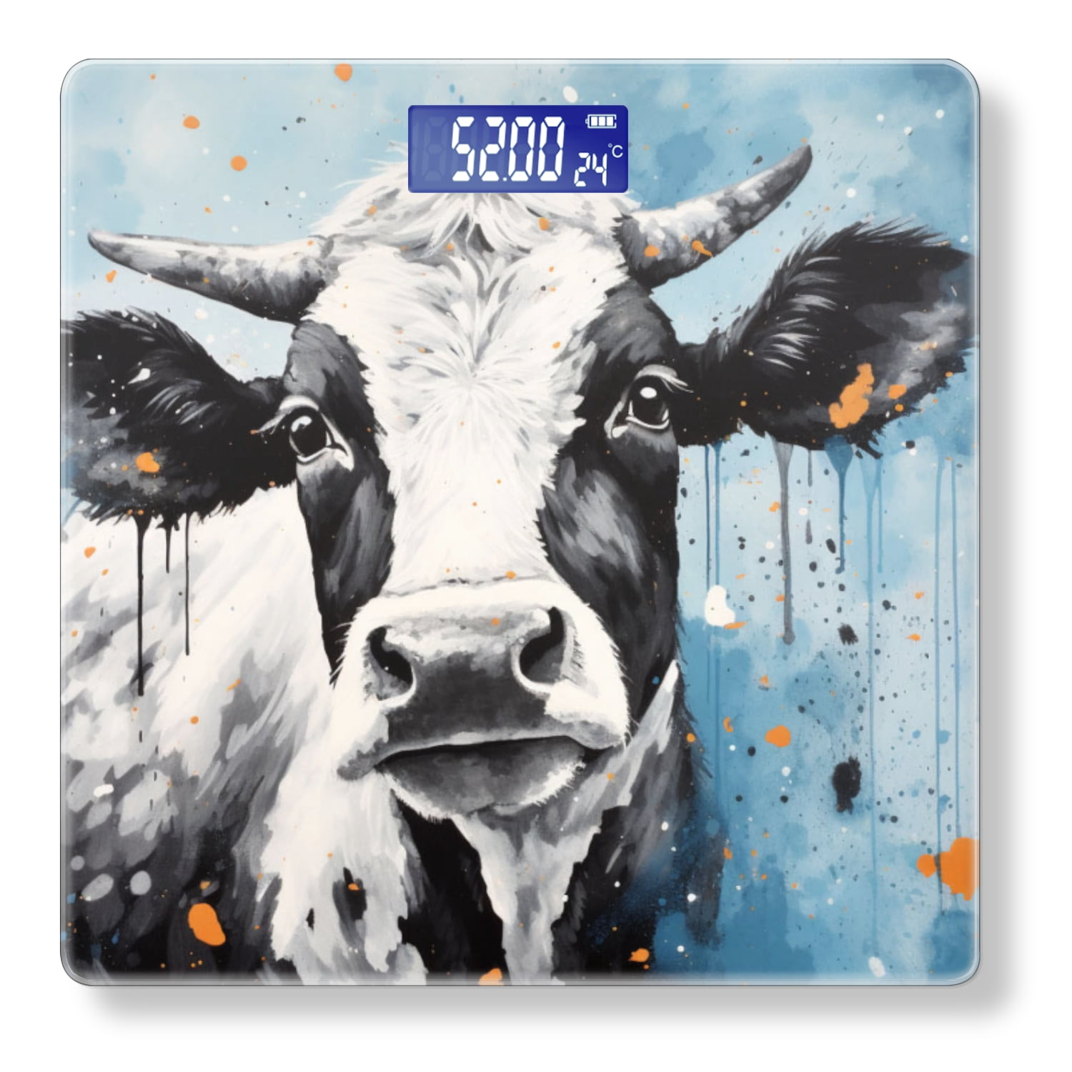 Bathroom Scale, Highly Accurate Digital Body Scale,Precisely Measures Weight up to 400 lbs-Abstract Painting Of Cow Portrait With Blue Background