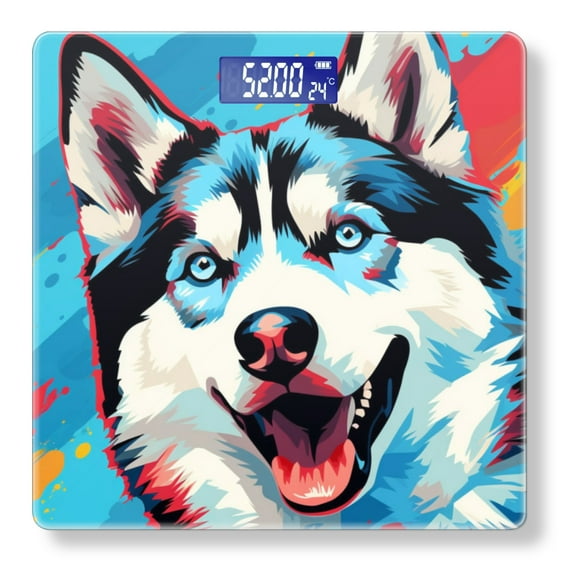 Bathroom Scale, Highly Accurate Digital Body Scale,Precisely Measures Weight up to 400 lbs-Abstract Vector Illustration Of Happy Husky Dog