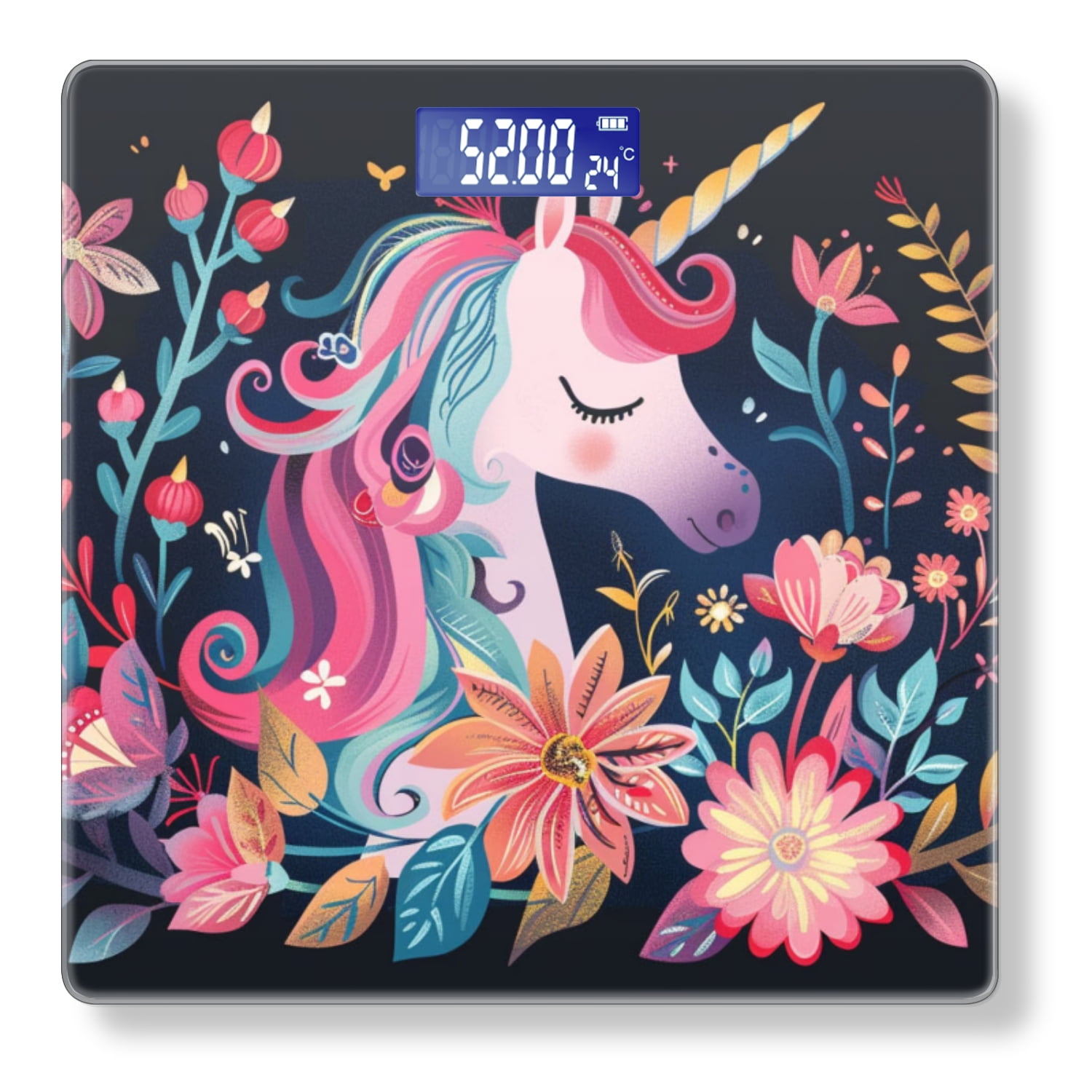 Bathroom Scale, Highly Accurate Digital Body Scale,Precisely Measures Weight up to 400 lbs-Adorable Unicorn Surrounded By Flowers